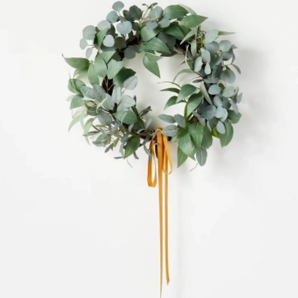 STUDIO MCGEE NWT faux wild eucalyptus & olive leaf ribbon wreath